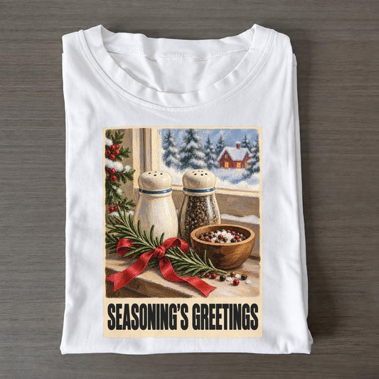 Seasoning S Greetings Painted Pop Culture Pun Classic T-shirt – White