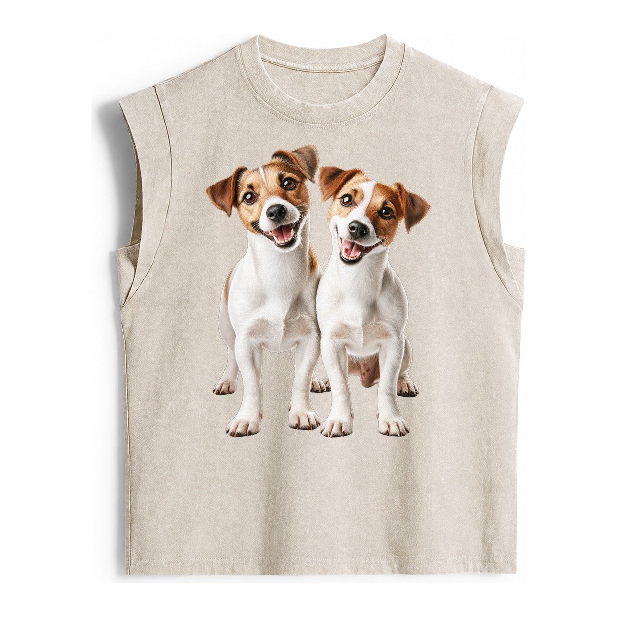 Two Jack Russels Vintage Washed Tank – Beige