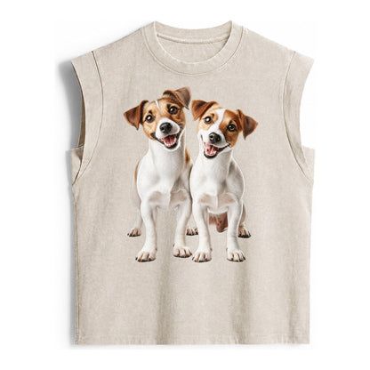 Two Jack Russels Vintage Washed Tank – Beige