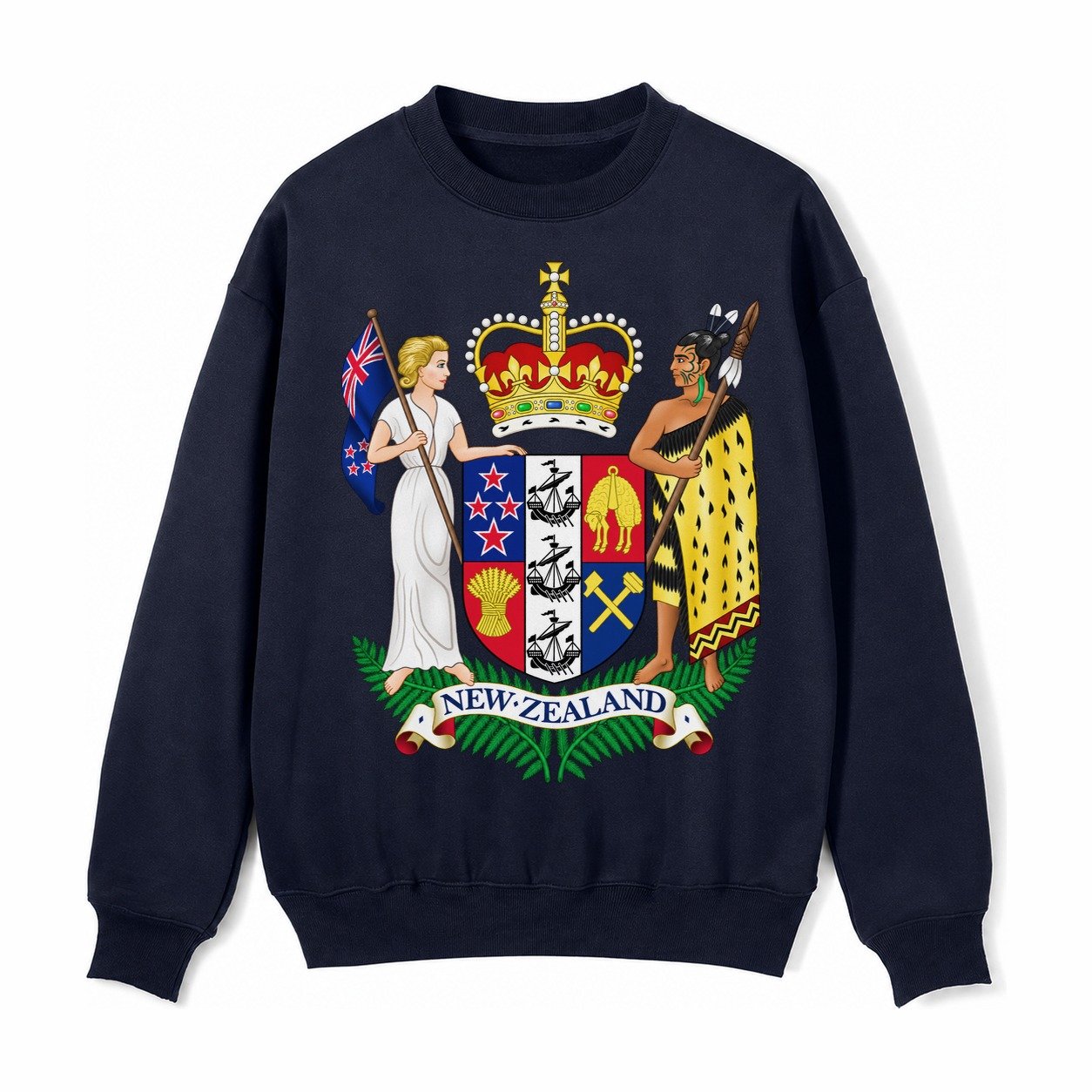 Coat Of Arms Of New Zealand Fleece Sweatshirt – Navy Blue