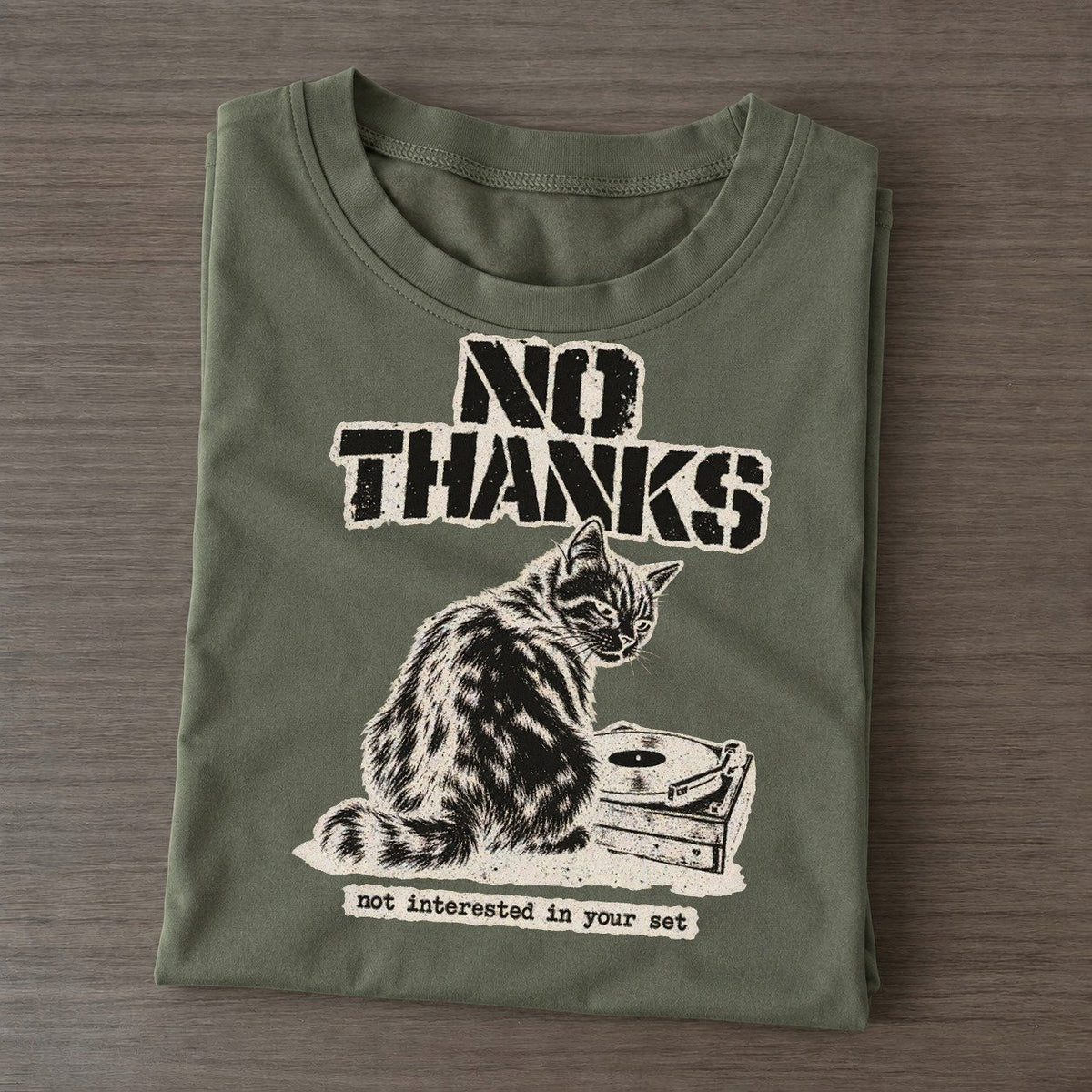 No Thanks Alley Cat Records Classic T-shirt – Army Green