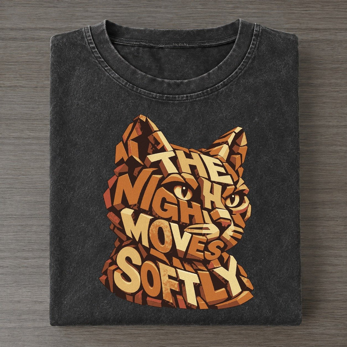 Cat Cursor Eyes Letter Sculpture Vintage T-shirt – Black