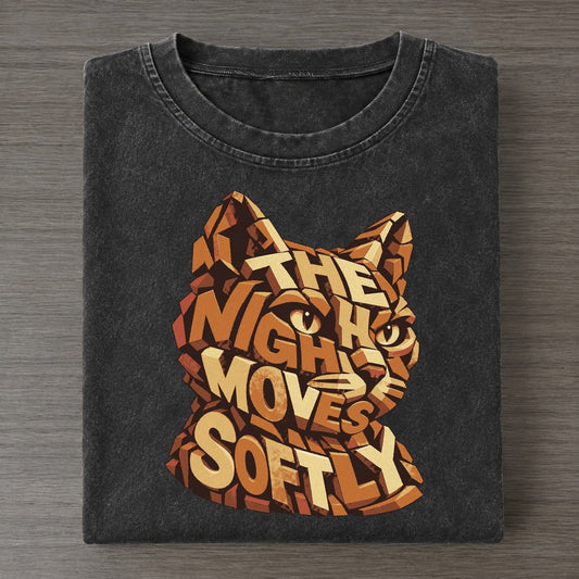 Cat Cursor Eyes Letter Sculpture Vintage T-shirt – Black