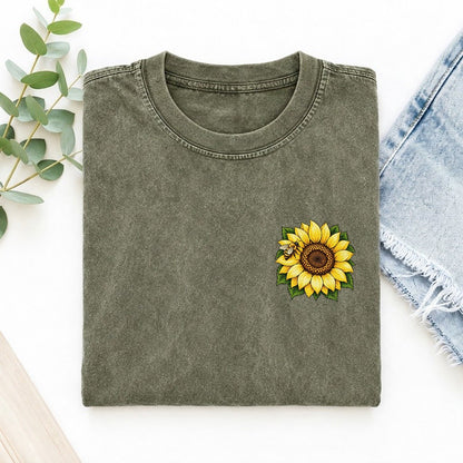 Vintage Sunflower Left Chest Vintage T-shirt – Army Green