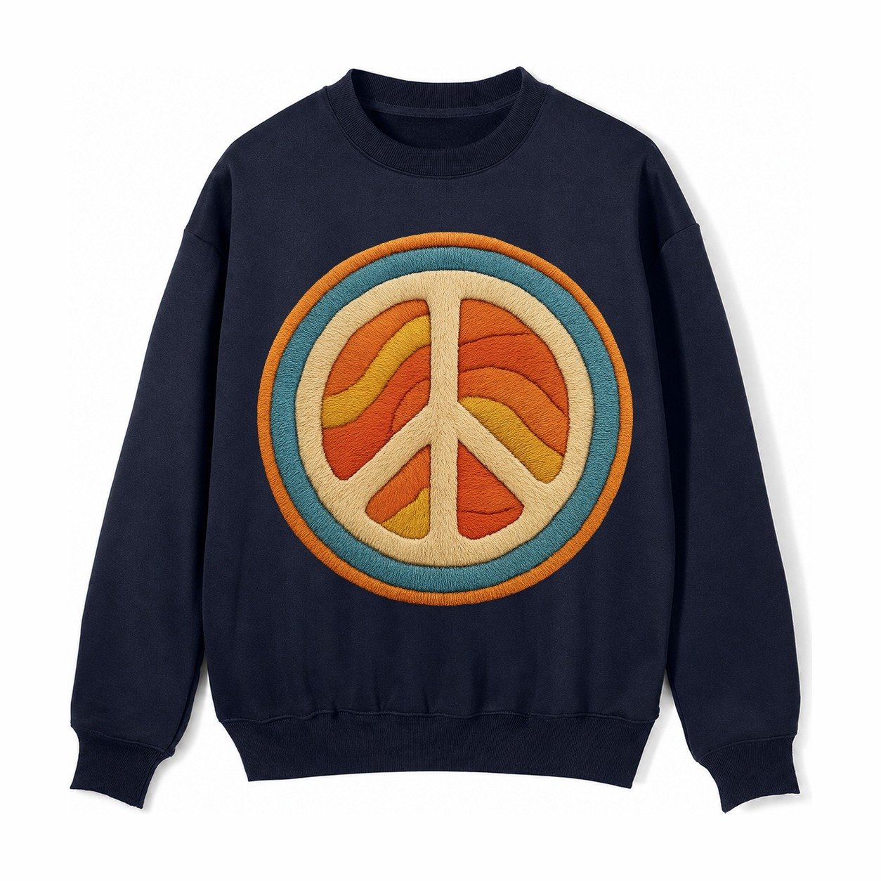Retro Peace Harmony Fleece Sweatshirt – Navy Blue