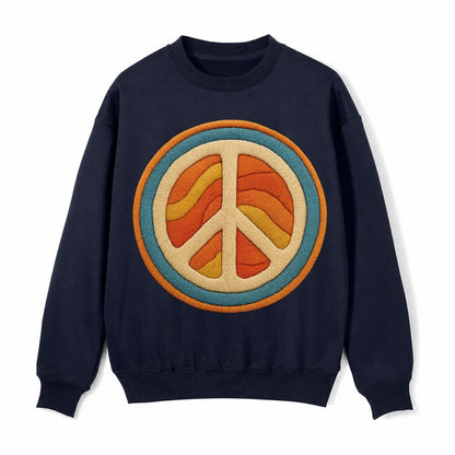 Retro Peace Harmony Fleece Sweatshirt – Navy Blue