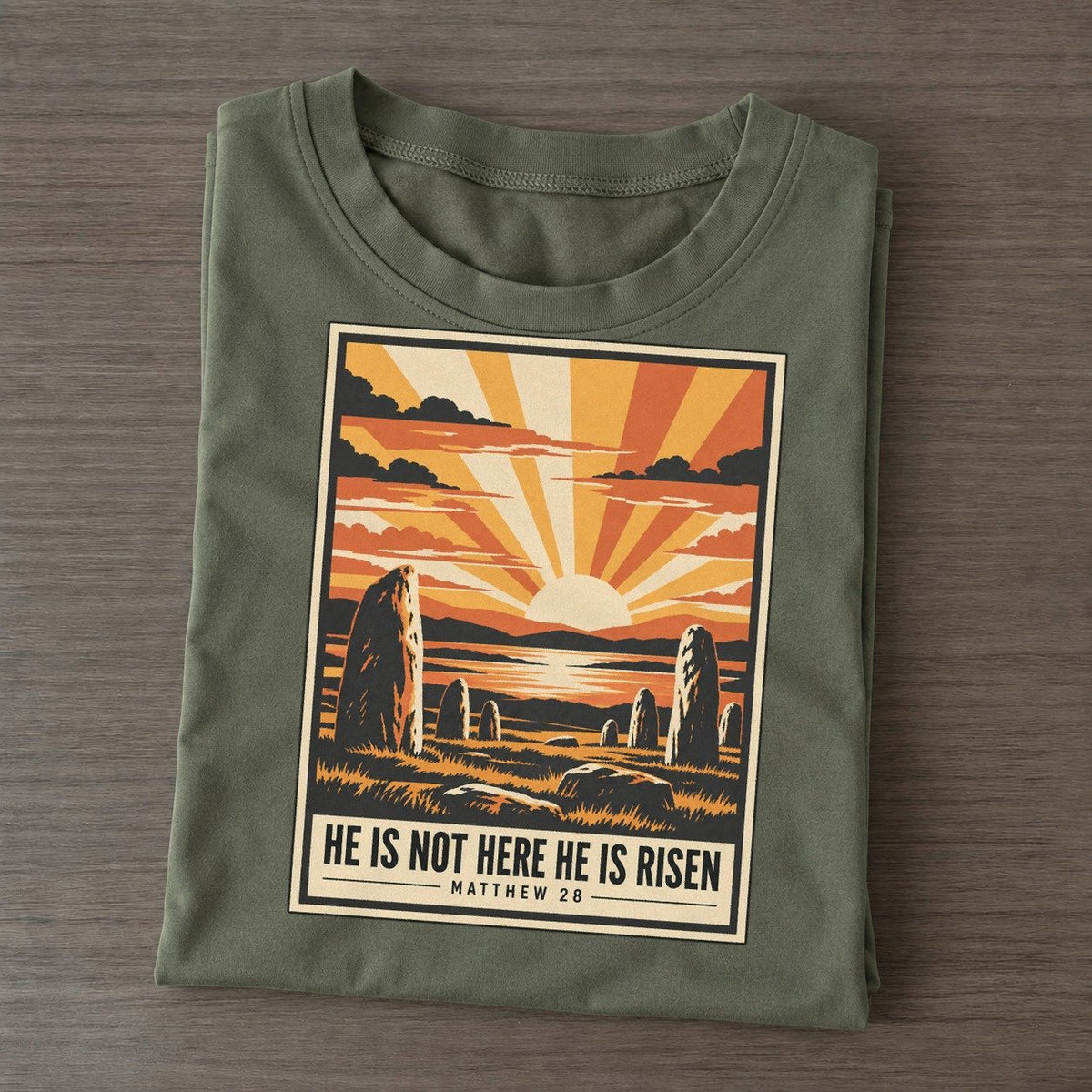He Is Not Here Given Light Classic T-shirt – Army Green