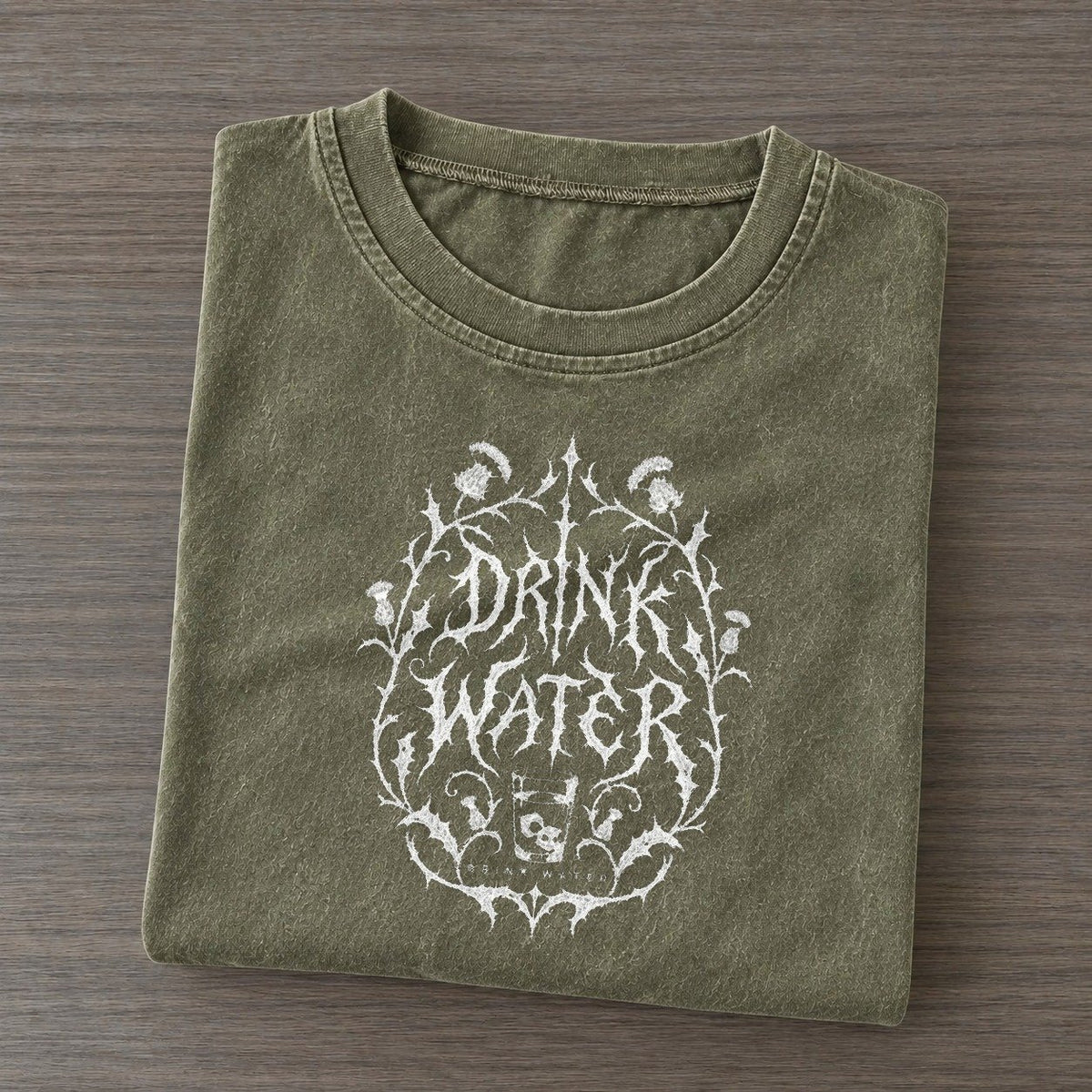 Drink Water Unreadable Feelings Vintage T-shirt – Army Green