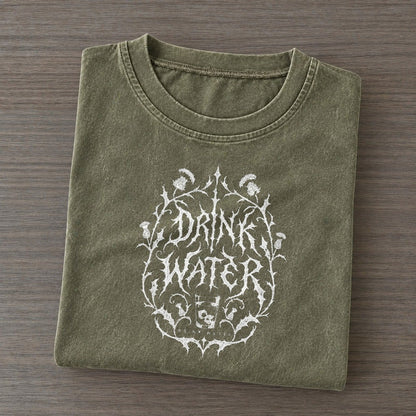 Drink Water Unreadable Feelings Vintage T-shirt – Army Green