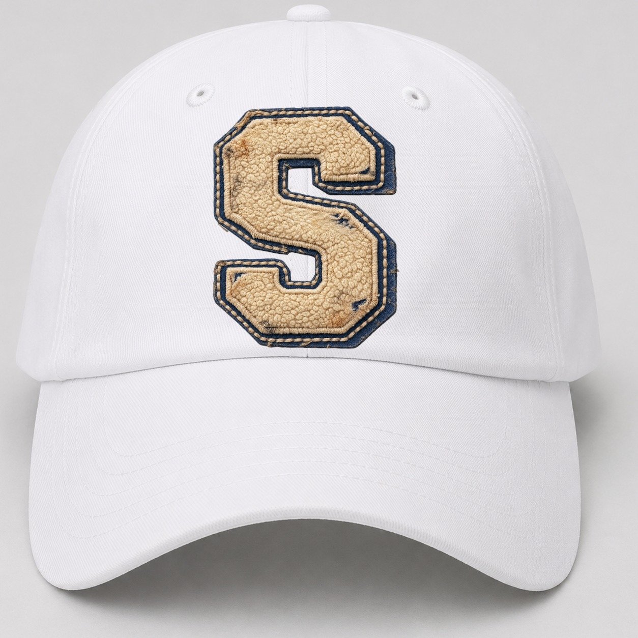 Varsity Chenille S Monogram Baseball Cap – White