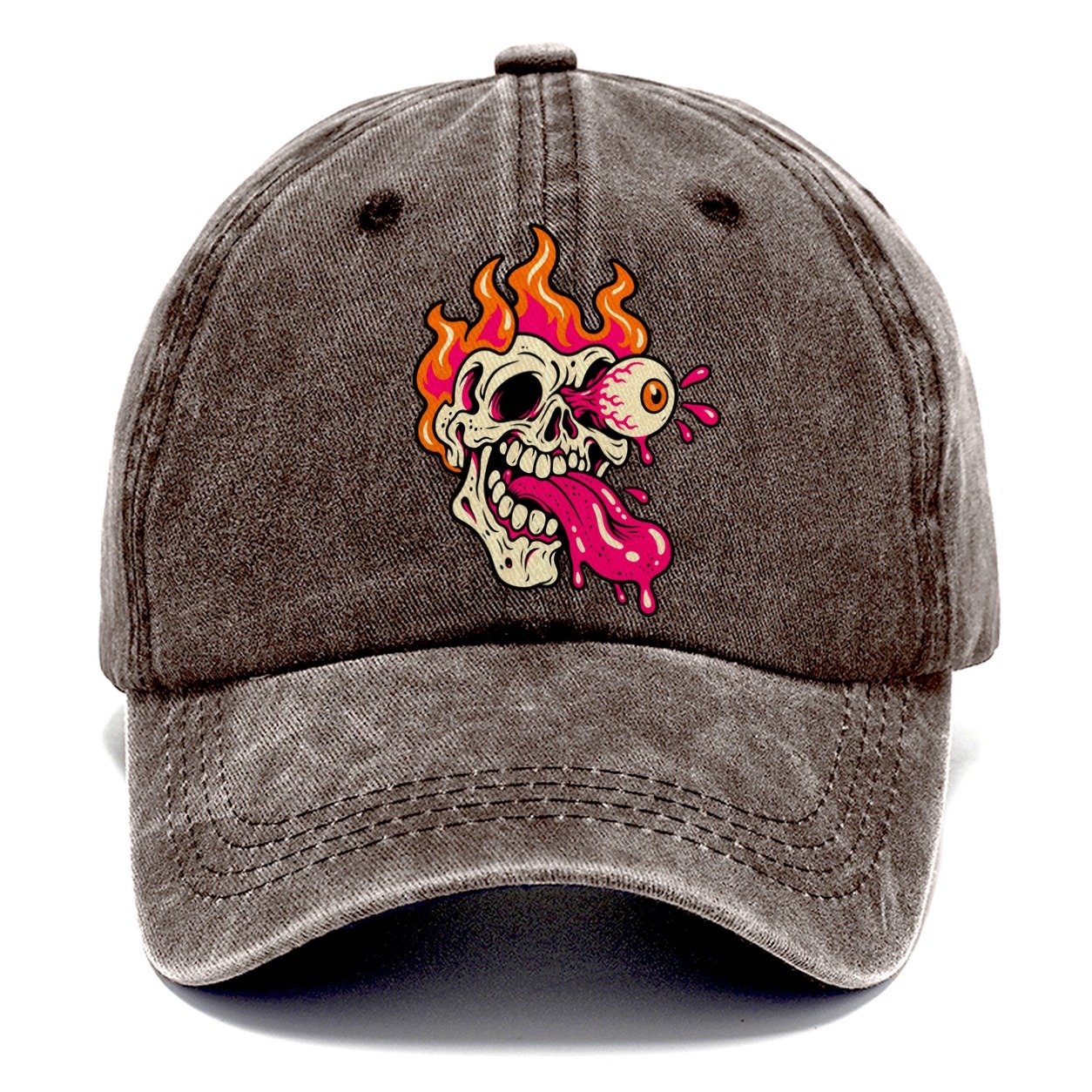 Flame Skull Tongue Crazy Styles Classic Cap – Brown