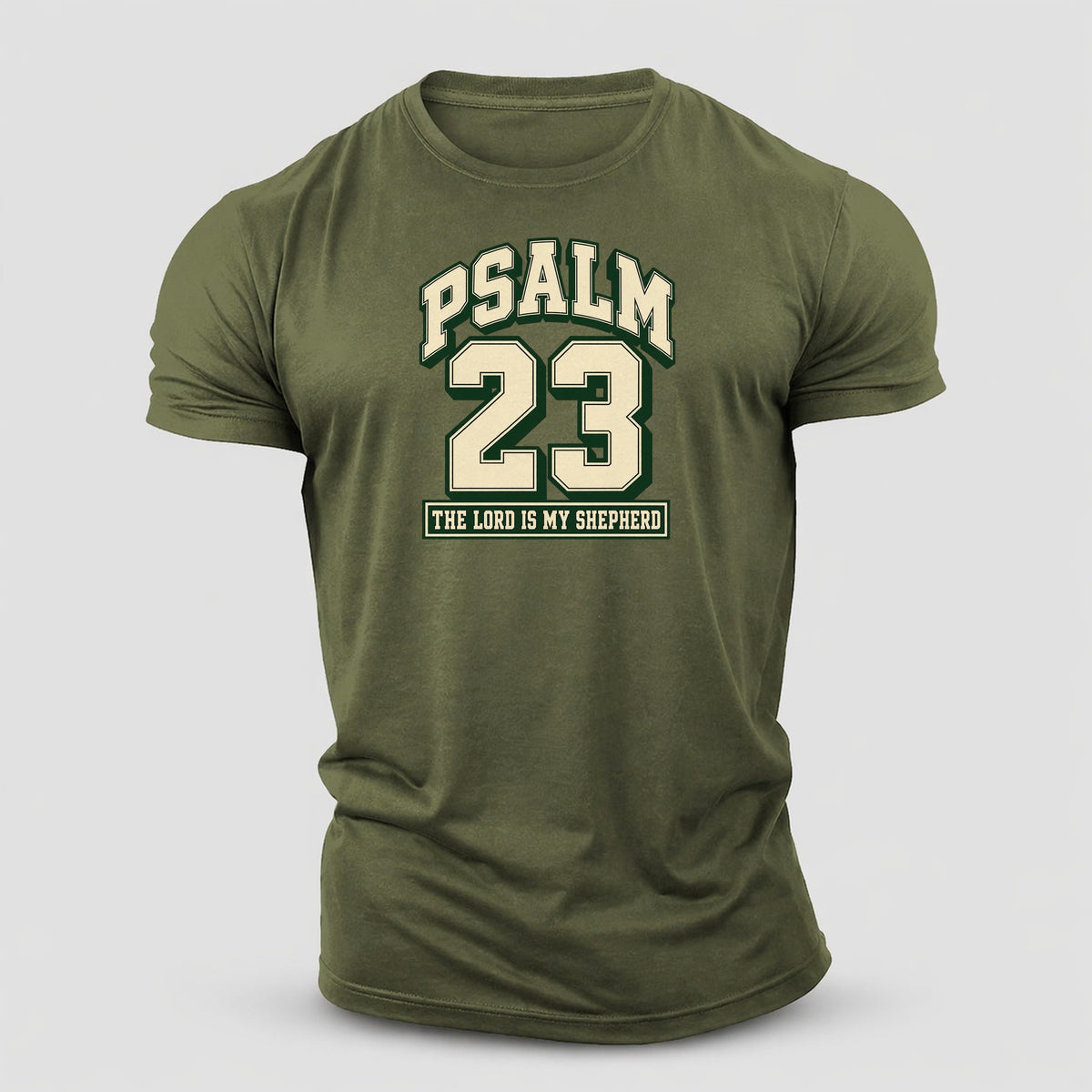 Psalm 23 Varsity Chapel Varsity Cotton T-Shirt – Army Green