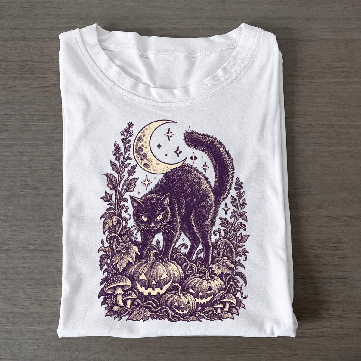 Black Cat Pumpkin Patch Midnight Haunt Classic T-shirt – White
