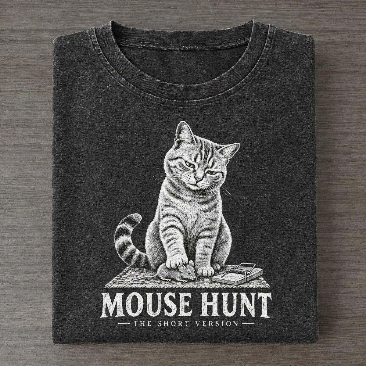 Mouse Hunt Short Version Cats Vintage T-shirt – Black