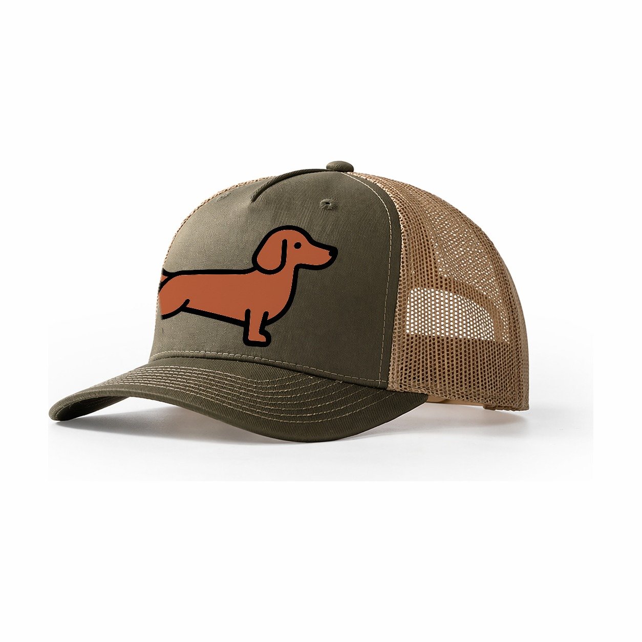 Dachshund Redbrown Smooth Flat Side Profile Trucker Hat – Olive-Khaki