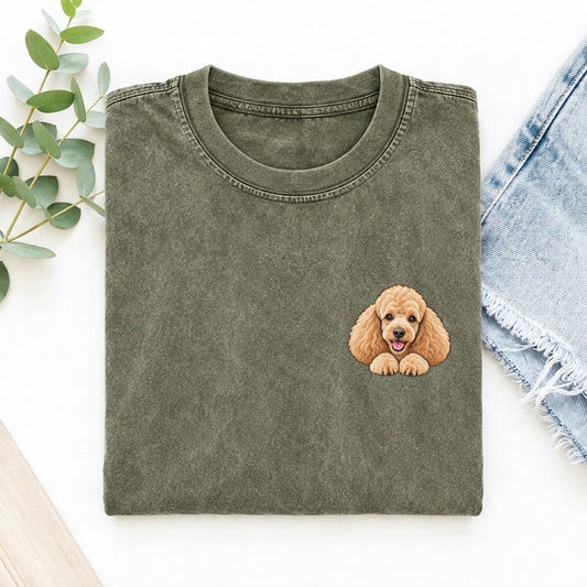 Apricot Poodle Left Chest Vintage T-shirt – Army Green