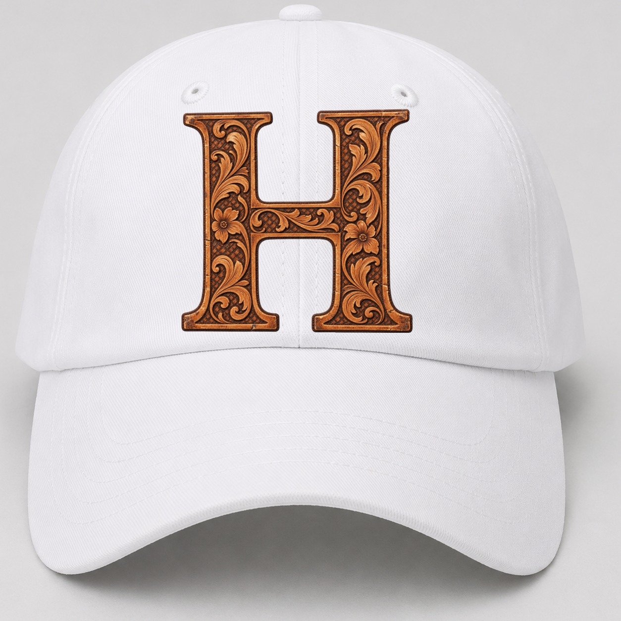 Tooled Leather H Monogram Baseball Cap – White