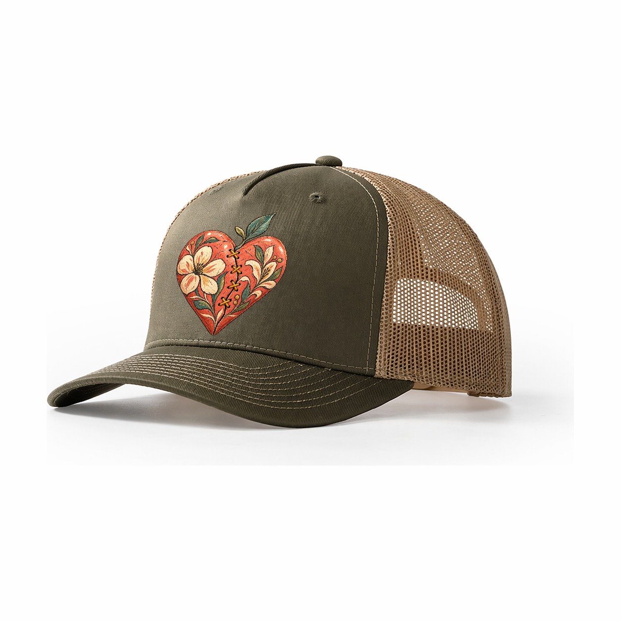 Mended Heart Golden Thread Gentle Wild Trucker Hat – Olive Khaki