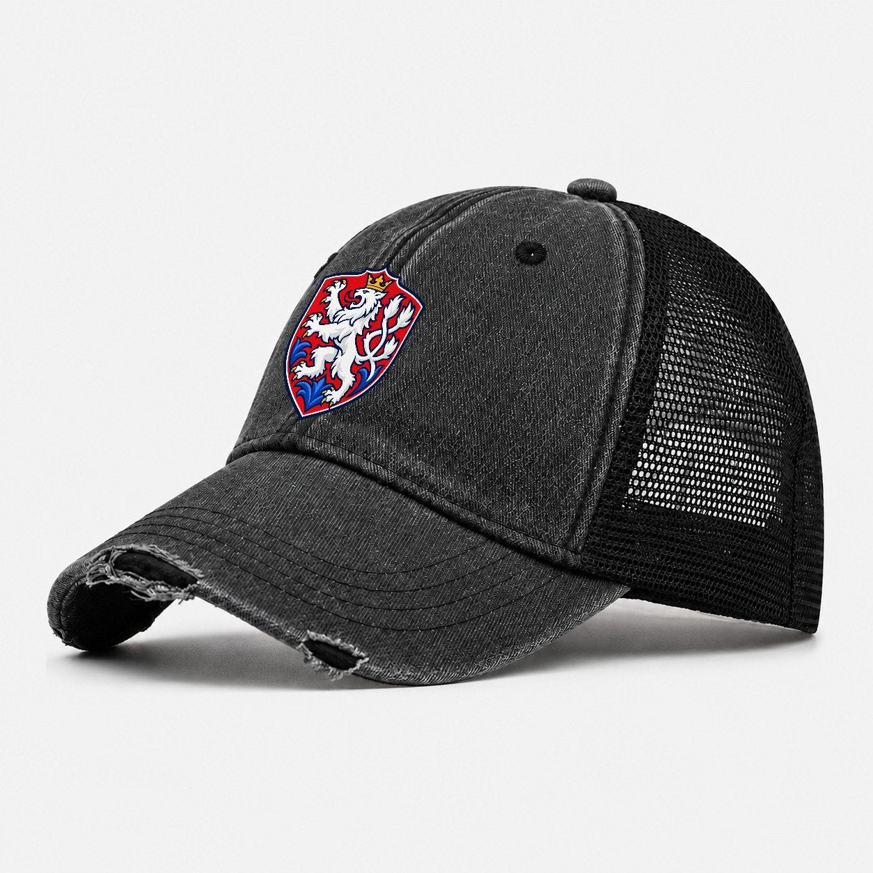 Czech Republic Minimal Emblem Country Logos Washed Trucker Hat – Black