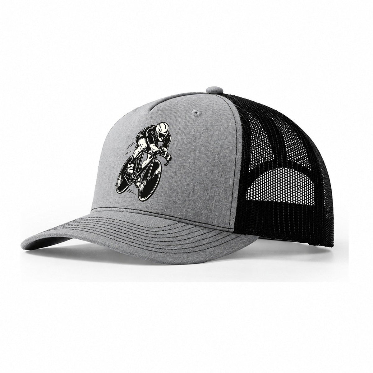 Track Cyclist In Pursuit Global Sports Ink Figures Trucker Hat – Sport Grey Black