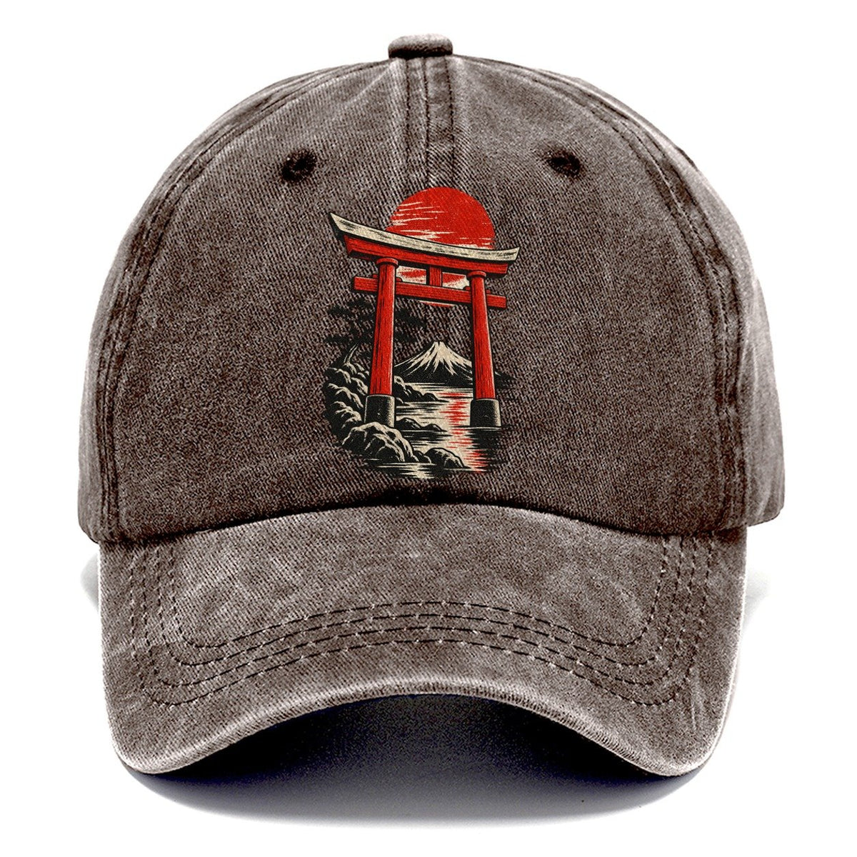 Torii Gate Mount Fuji Sunset Classic Cap – Brown