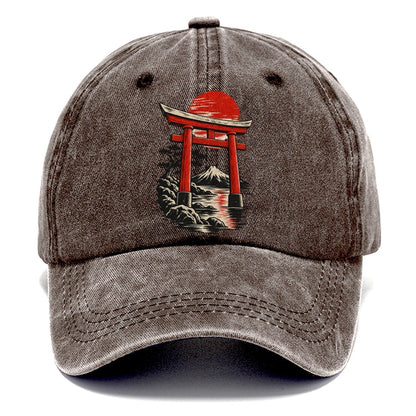Torii Gate Mount Fuji Sunset Classic Cap – Brown