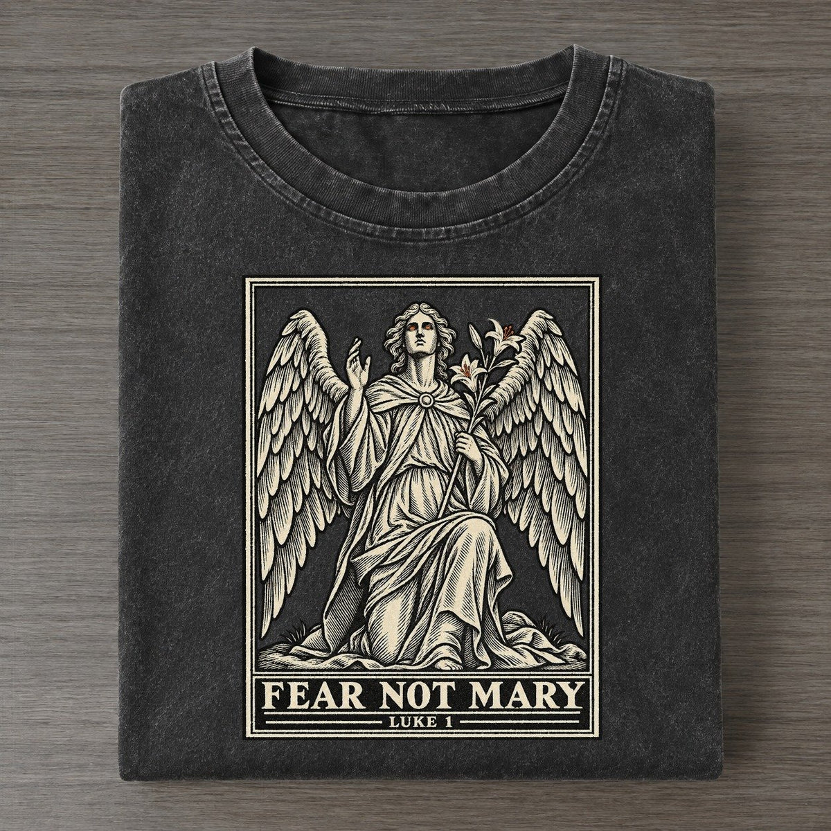 Fear Not Mary Sixfold Wings Vintage T-shirt – Black