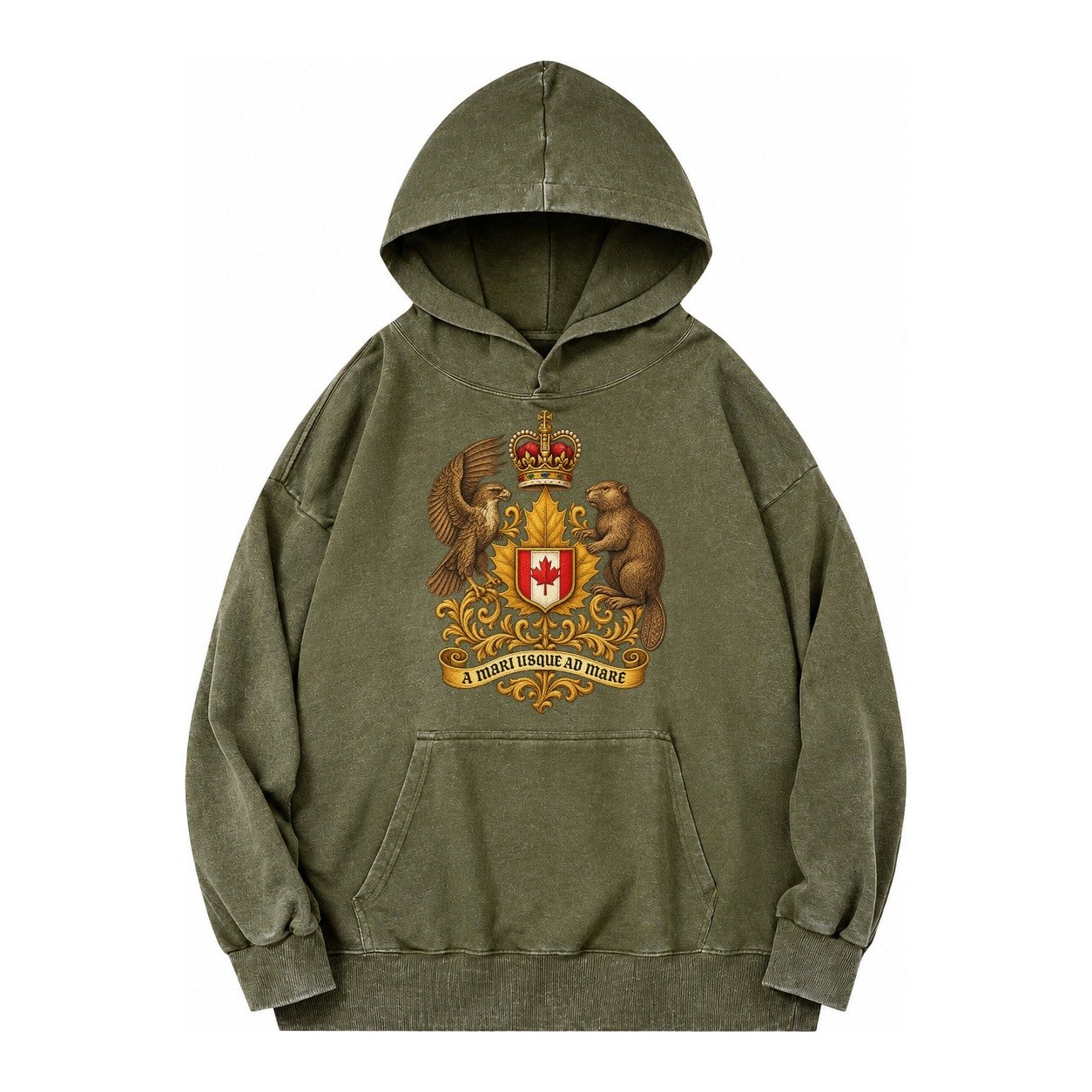 Canada Heritage Maple Badge Vintage Washed Hoodie – Army Green