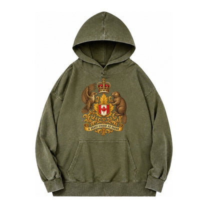 Canada Heritage Maple Badge Vintage Washed Hoodie – Army Green