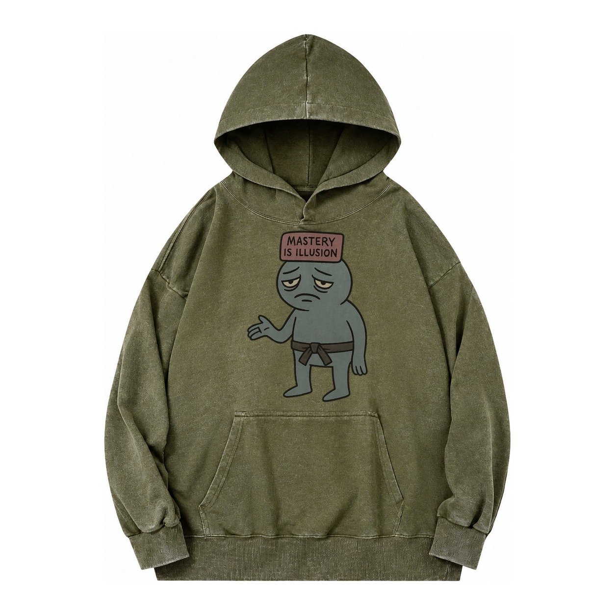 Black Pug Charming Companion Vintage Washed Hoodie – Army Green