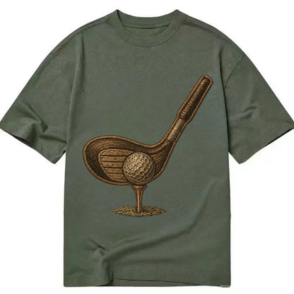 Golf Club And Ball Vintage Wood Driver With Dimpled Ball On Classic T-shirt – Army Green
