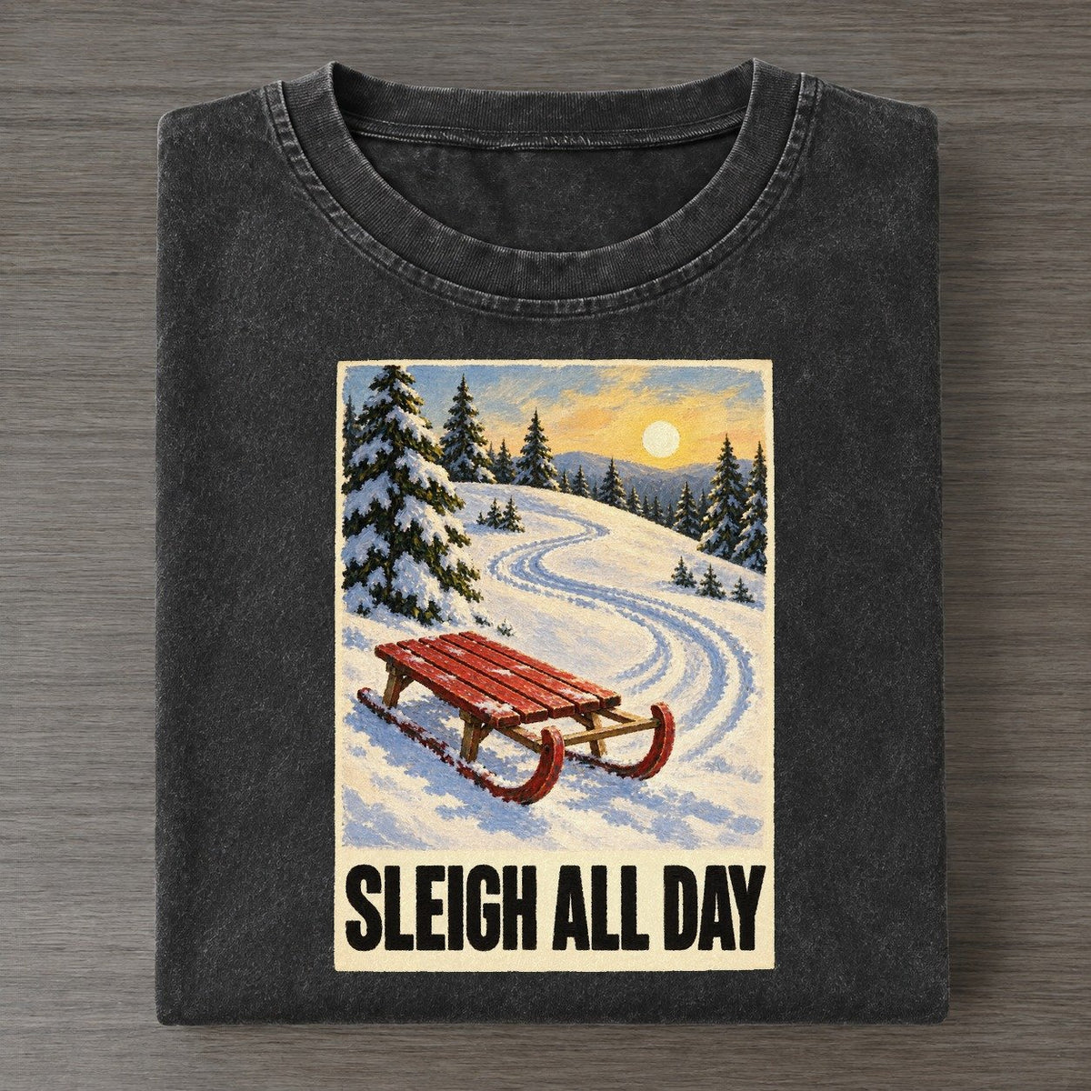 Sleigh All Day Painted Pop Culture Pun Vintage T-shirt – Black