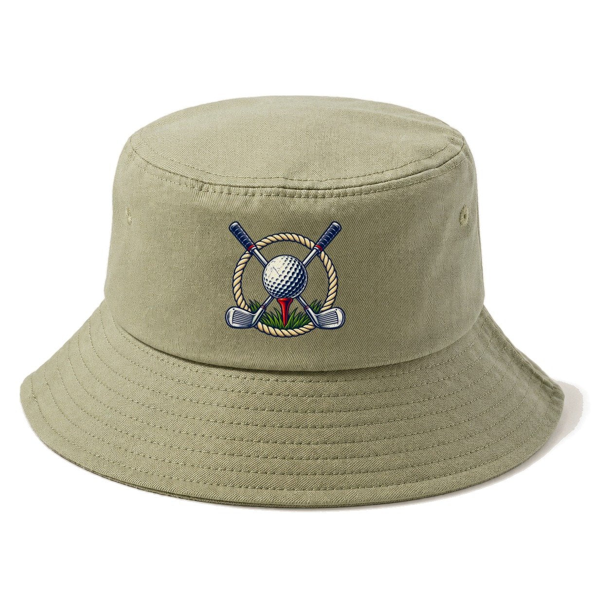Crossed Clubs Crest Golf Life Bucket Hat – Army Green