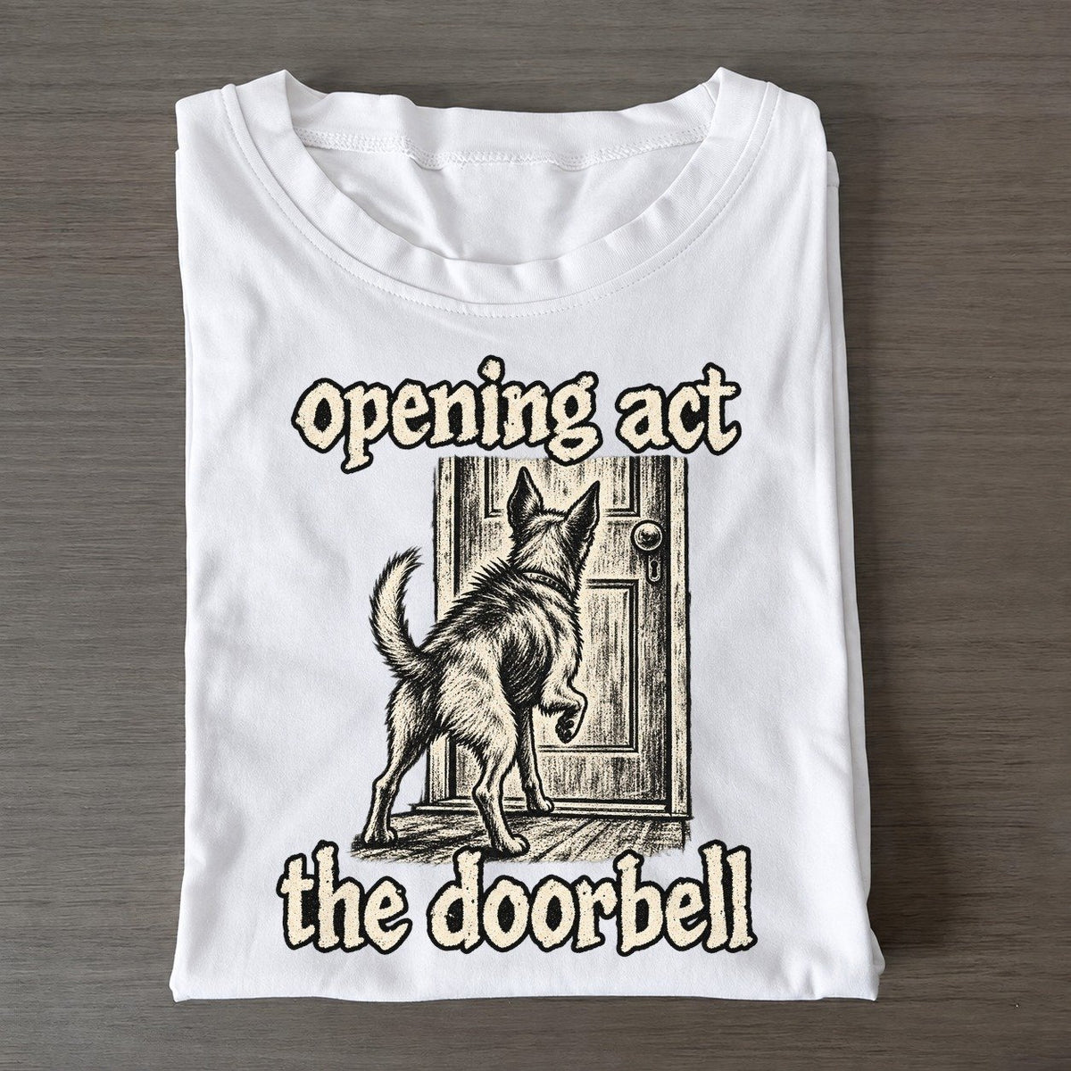 A Dog Frozen In Full Alert Facing A Closed Front Door Bark For Me Classic T-shirt – White
