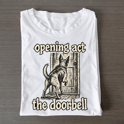 A Dog Frozen In Full Alert Facing A Closed Front Door Bark For Me Classic T-shirt – White