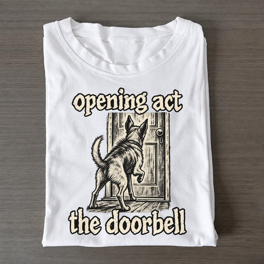A Dog Frozen In Full Alert Facing A Closed Front Door Bark For Me Classic T-shirt – White
