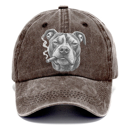 Pit Bull Terrier A Lit Cigar Smoking Dogs Smoking Dogs Portraits Classic Cap – Brown
