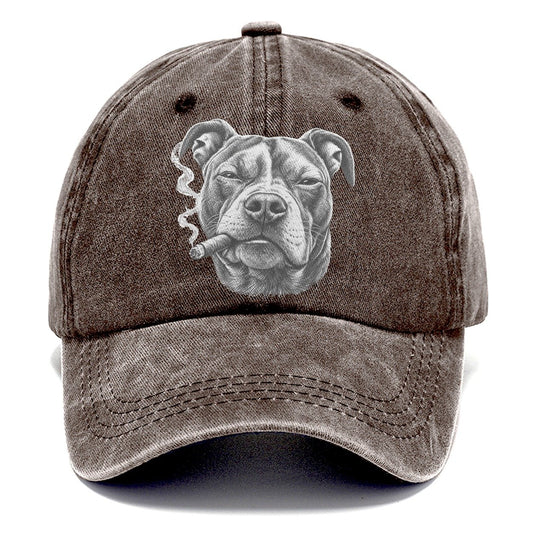 Pit Bull Terrier Smoking Dogs Classic Cap – Brown