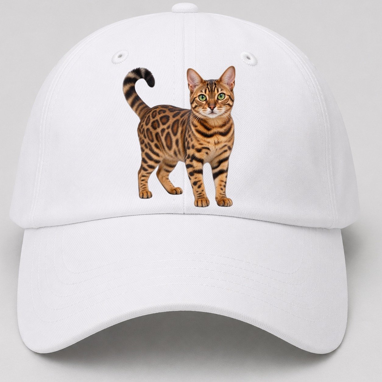 Bengal Standing Three Quarter Realistic Cat Portrait Baseball Cap – White