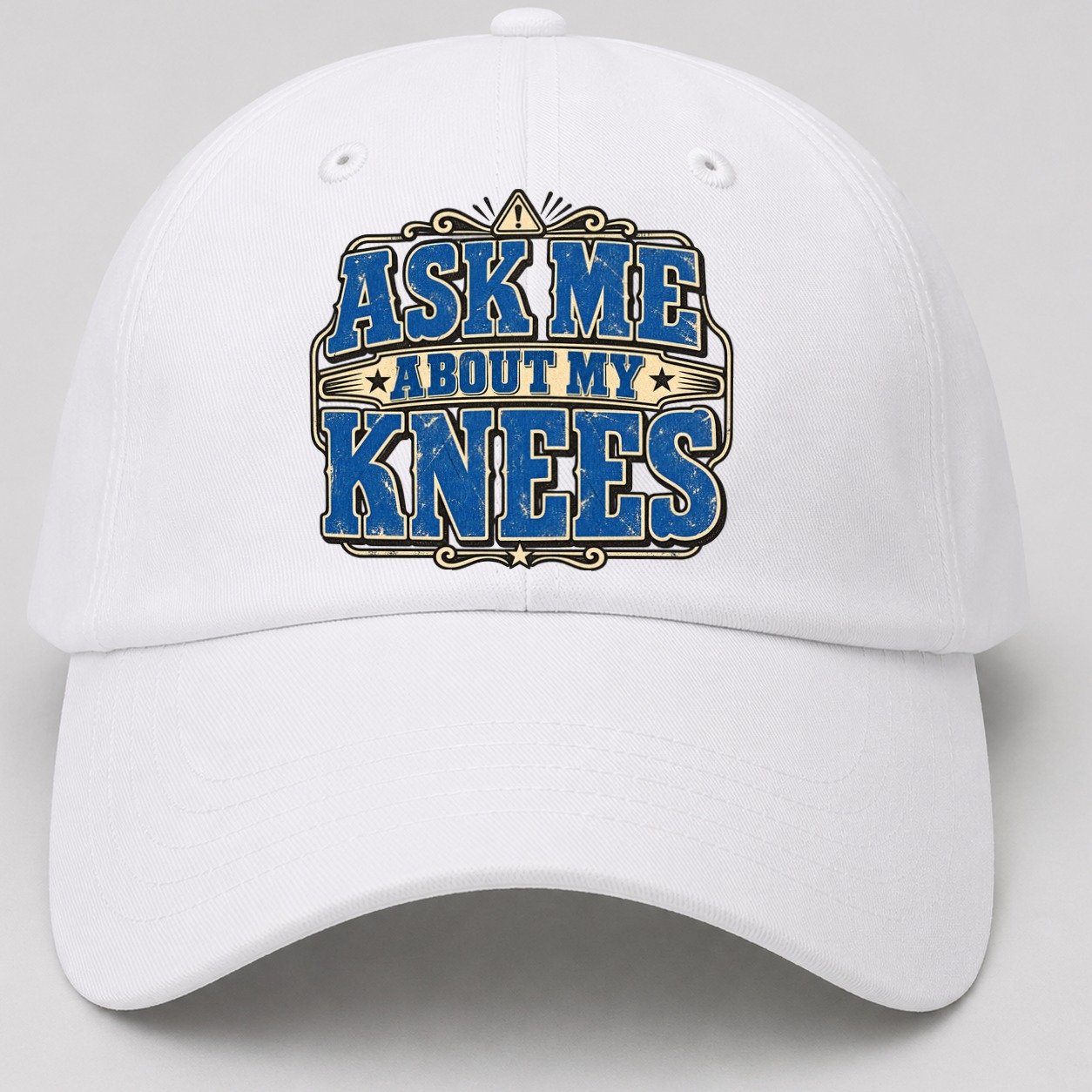 Ask Me About My Knees American Wit Baseball Cap – White
