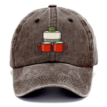 Flask And Two Mugs Geocaching Classic Cap – Brown