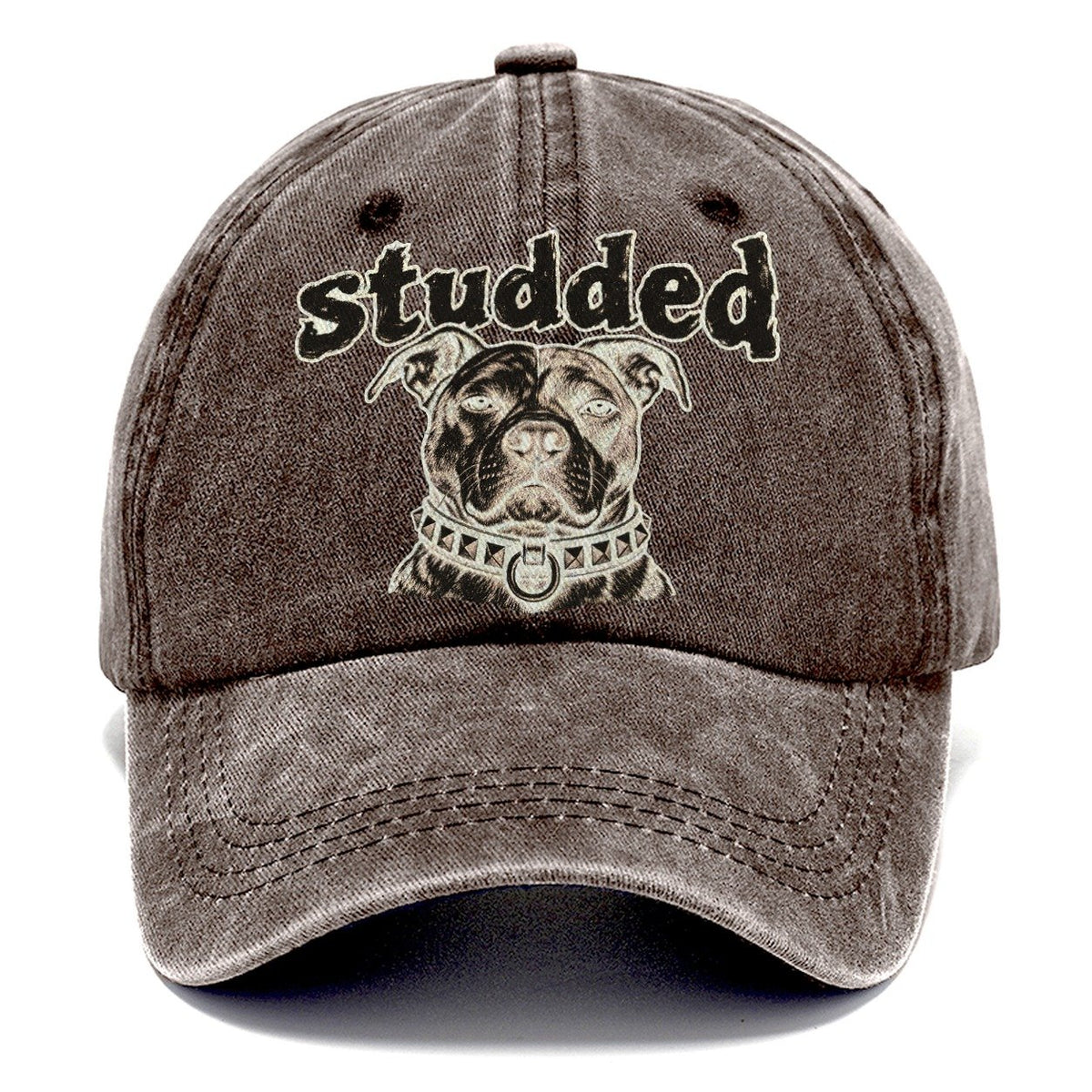 A Broad Skulled Dog Head Wearing A Heavy Studded Collar Bark For Me Classic Cap – Brown