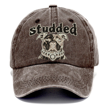 A Broad Skulled Dog Head Wearing A Heavy Studded Collar Bark For Me Classic Cap – Brown