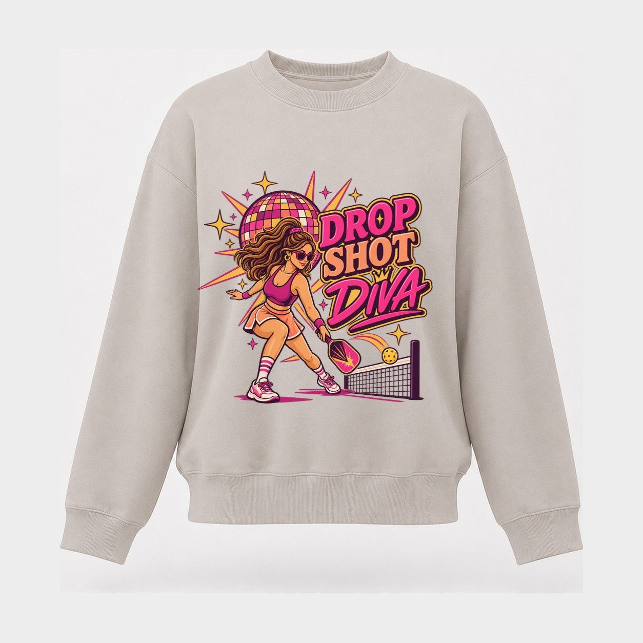 Drop Shot Diva Pickleball Life Women's Crewneck Sweatshirt – Beige