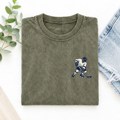 Ice Hockey Shot Left Chest Vintage T-shirt – Army Green