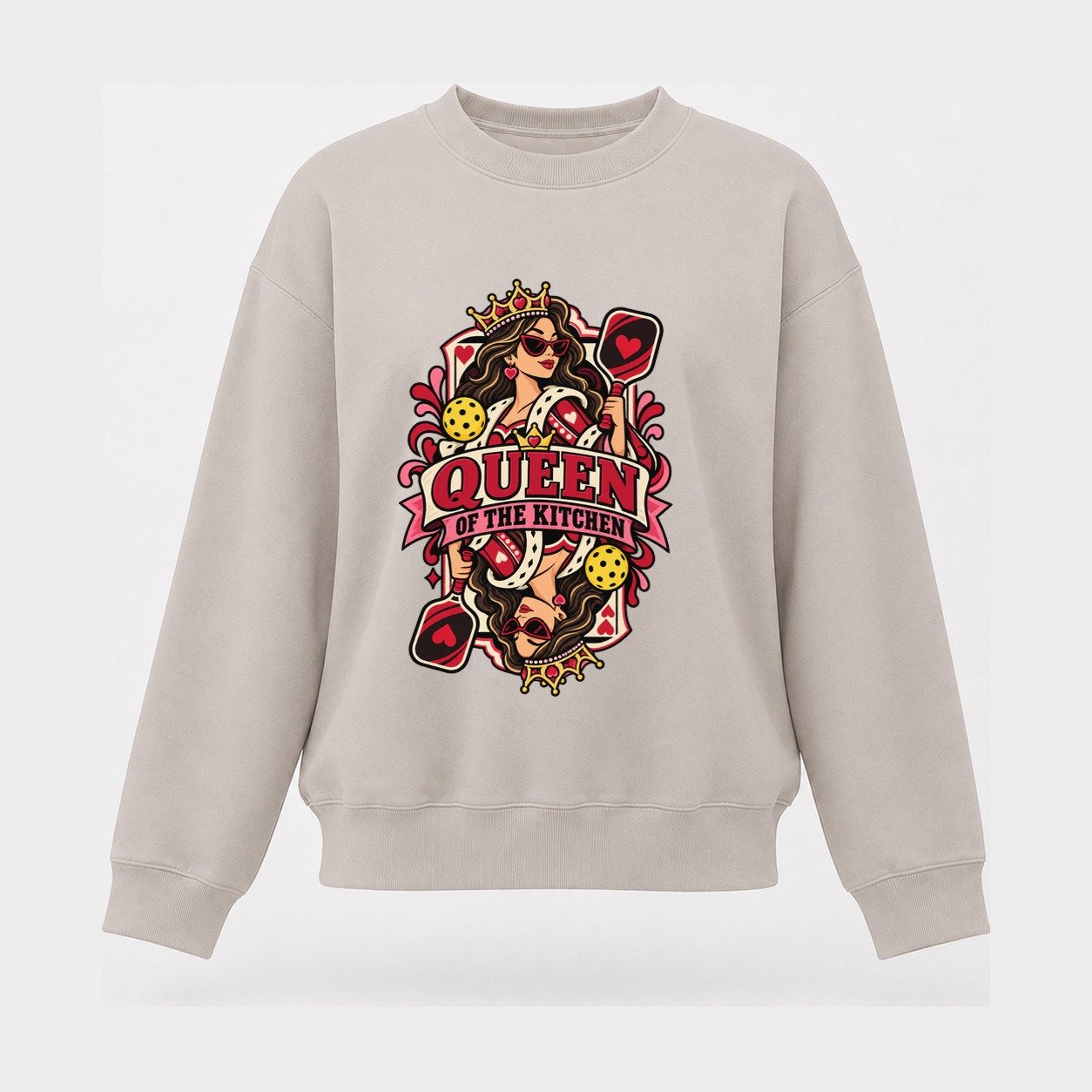 Queen Of The Kitchen Pickleball Life Women's Crewneck Sweatshirt – Beige