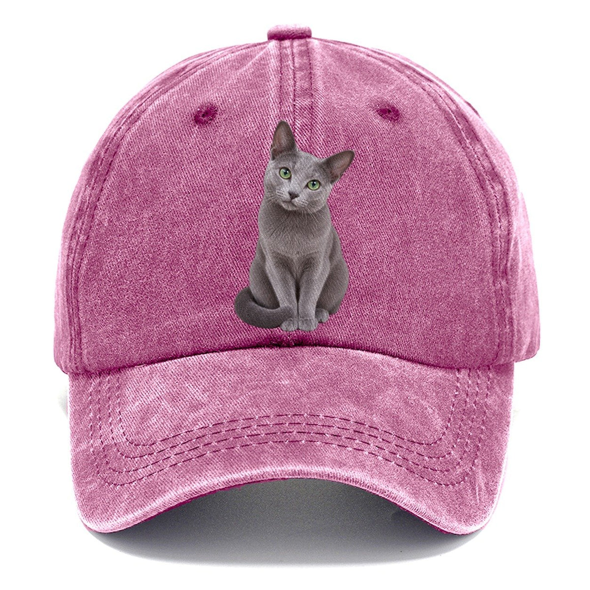 Russian Blue Seated Portrait Realistic Cat Portrait Classic Cap – Dusty Rose