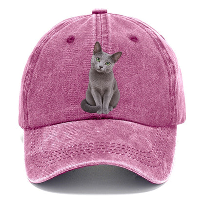 Russian Blue Seated Portrait Realistic Cat Portrait Classic Cap – Dusty Rose