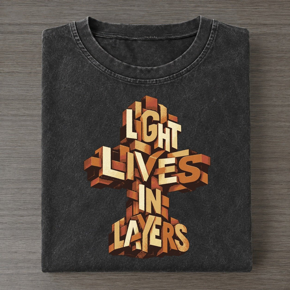 Woven Cross Light Letter Sculpture Vintage T-shirt – Black