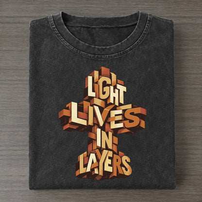 Woven Cross Light Letter Sculpture Vintage T-shirt – Black